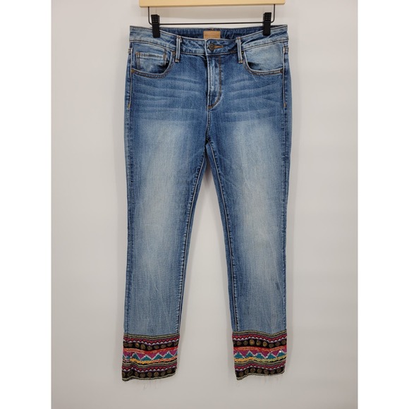 DRIFTWOOD Denim - Driftwood 29 Crop Ankle Straight Leg Jeans Light Wash Embroidered Pink Blue